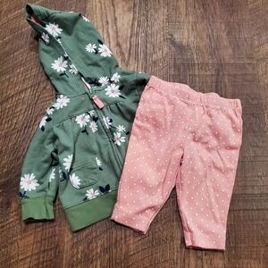 Carters Baby Girl Matching Set Floral Zip Up Sweatshirt Polka Dot Leggings 3M